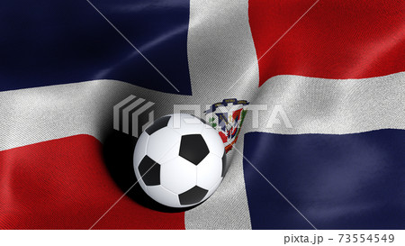3D rendering of the flag of Dominican Republic with a soccer ball 73554549