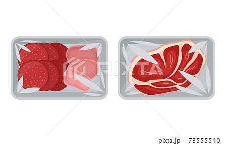 Sliced Wurst And Beef Slab In Plastic Serving のイラスト素材