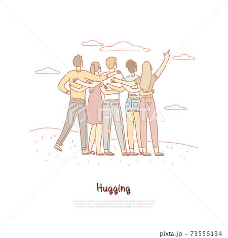 Male Female Friends Hugging Back View Stock Illustration