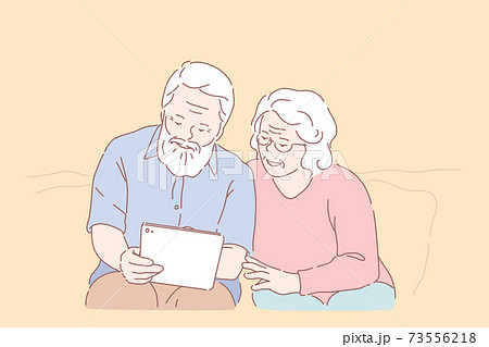 Studying tablet by elderly people concept 73556218