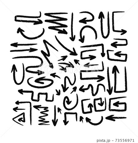 Black line arrows of different shapes and directions isolated on white background. Hand drawn arrows doodle direction mark. Black line arrows of different shapes and directions isolated on white background. Hand drawn arrows doodle direction mark. 73556971