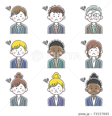 いろんな人種の困っているビジネスマンのイラストセットのイラスト素材