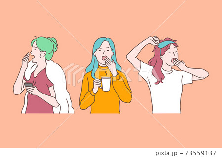 Drowsiness, morning fatigue and chronic exhaustion, feeling tired, burnout signs concept 73559137