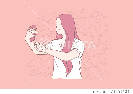 New Year selfie, woman taking pictures concept 73559181