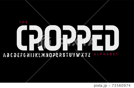 High cropped alphabet, geometric type. Modern tall letters. Readable bold narrow font for modern futuristic logo, headline, monogram, creative lettering and typography. Vector typographic design. 73560974