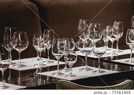 empty glasses of different shapes served for a wine tasting empty glasses of different shapes served for a wine tasting 73561908