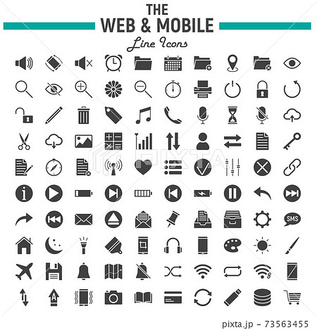 Web and Mobile glyph icon set, os interface signs 73563455