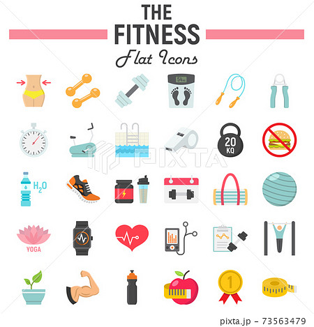 Fitness flat icon set, sport symbols collection, Fitness flat icon set, sport symbols collection, 73563479