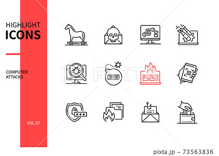 Computer attacks - line design style icons set 73563836
