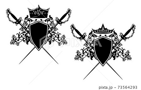 antique duel sword and royal coat of arms vector design 73564293