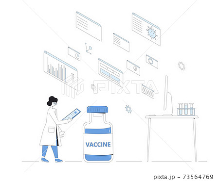 Vaccine candidate reseach done concept. Coronavirus treatment complete development. Corona virus injection test. Laboratory finding prevention. Expert conclude phase 3 study 73564769