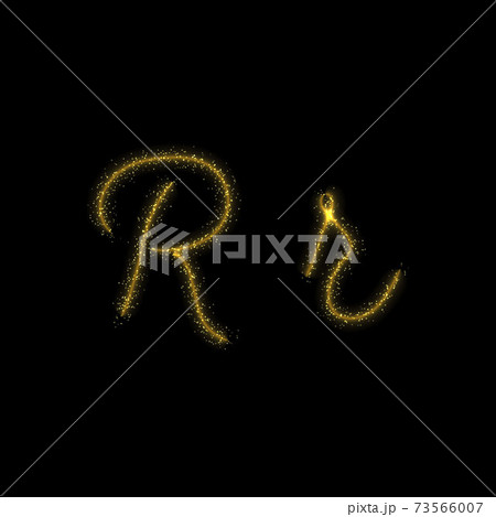 Gold glitter letter R, star sparkle trail font 73566007