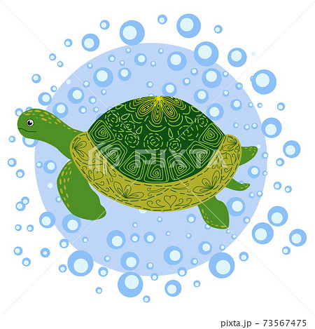 Green Scandinavian Style Turtle With Painted のイラスト素材