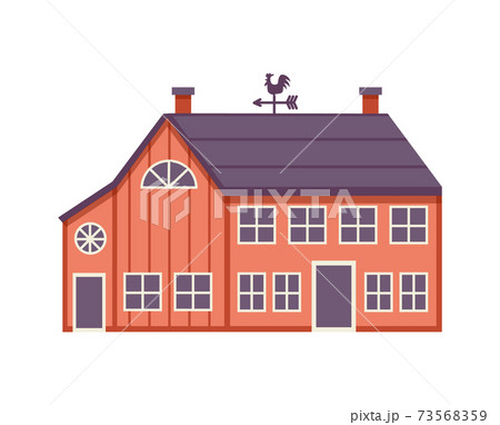 Wood old house or grain shed with weather vane flat vector illustration isolated. 73568359