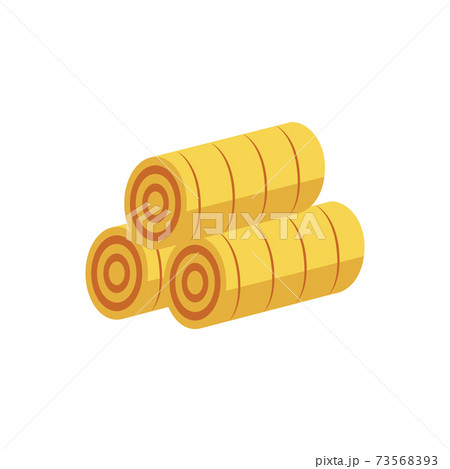 Rolls of hay, stacked of round bales with yellow straw on agriculture farm. 73568393