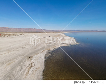 Aerial view of Bombay Beach and the Southern California Salton Sea Landscape in California 73569632