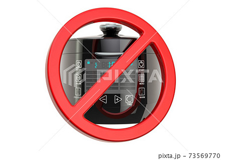 Forbidden sign with automatic multicooker. 3D rendering Forbidden sign with automatic multicooker. 3D rendering 73569770