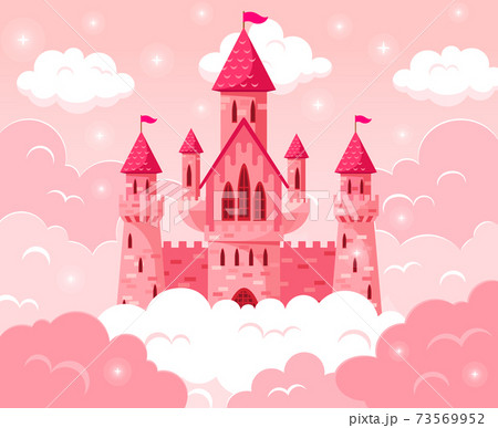 Cartoon Fairy Tale Pink Castle Magic Fairytale のイラスト素材