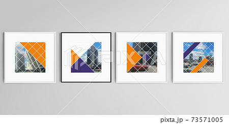 Realistic vector set of square picture frames isolated on gray background. Abstract design project in geometric style with squares and place for photo. Realistic vector set of square picture frames isolated on gray background. Abstract design project in geometric style with squares and place for photo. 73571005
