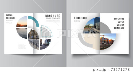 Vector layout of two A4 cover mockups design template for bifold brochure, flyer, cover design, book, brochure cover. Background with abstract circle round banners. Corporate business concept template 73571278