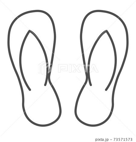 Flip flops thin line icon, Summer concept, Beach slippers sign on white background, Summer footwear icon in outline style for mobile concept and web design. Vector graphics. 73571573