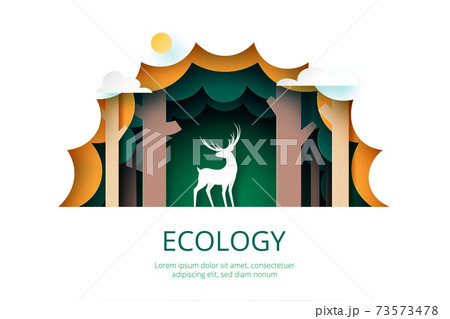 Paper art of green ecology.Protection wildlife and nature for environment conservation concept template background.Vector illustration. 73573478