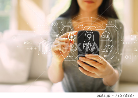 Agile concept with woman using a smartphone Agile concept with woman using a smartphone 73573837