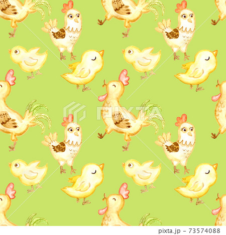 Cute Cartoon Chickens and Roosters Kids Pattern for Fabric 73574088