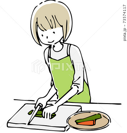 野菜を切る女性のイラスト素材