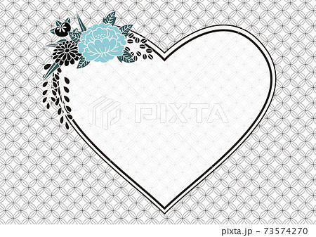 和風ハート型フレーム 背景素材 和風の花とハートのおしゃれなフレームのイラスト素材
