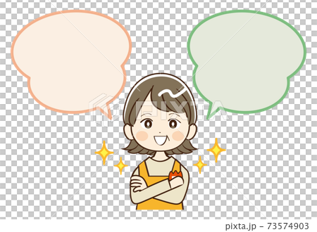 女性　ミドル　幼稚園　先生　ふきだし　笑顔 73574903