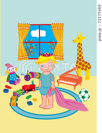 赤ちゃんがおもちゃに囲まれて立っているのイラスト素材