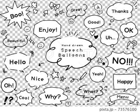可愛的手寫語音氣泡集，僅包含線條和襯線字符 73576100