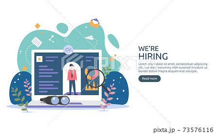 Job hiring and online recruitment concept with tiny people character. agency interview. select a resume process. template for web landing page, banner, presentation, social media. Vector illustration. 73576116