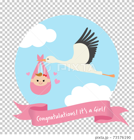Stork carrying a baby girl 73576190