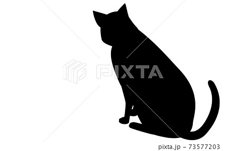 床を見つめる黒猫の後ろ姿のイラスト素材