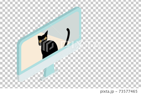 オンラインミーティングにネコが紛れ込んだイラスト、アイソメトリック 73577465
