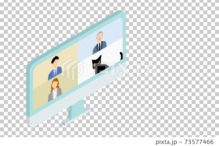 等距，在線會議上的一隻貓的插圖 73577466