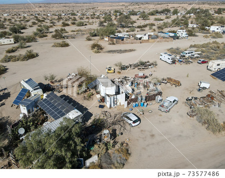 Aerial view of Slab city, California Aerial view of Slab city, California 73577486