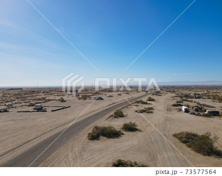 Aerial view of Slab city, California  73577564
