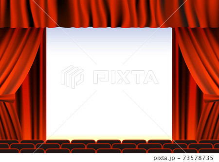 赤色の幕とステージのイラスト 白いスクリーンのイラスト素材