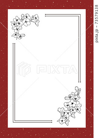 桜 線画 大正ロマン レトロな和風背景素材 赤色 100 148mmはがきサイズ 比率 のイラスト素材