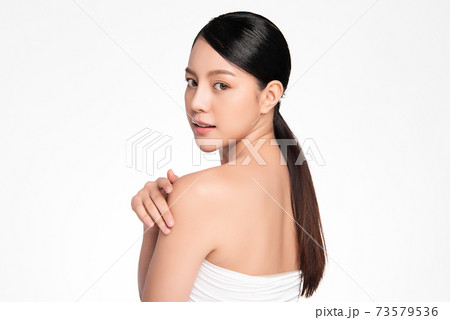 Beautiful young asian woman with clean fresh skin on white background, Face care, Facial treatment, Beautiful young asian woman with clean fresh skin on white background, Face care, Facial treatment, 73579536