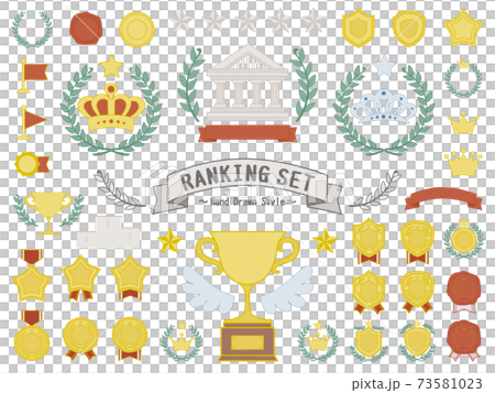 Ranking material set. Colorful felt-tip pen style hand-drawn illustrations 73581023