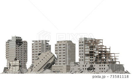 Ruined buildings isolated on white 3d illustration 73581118