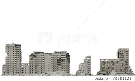Ruined buildings isolated on white 3d illustration 73581123