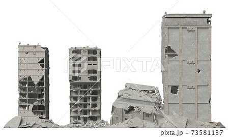 Ruined building isolated on white 3d illustration 73581137