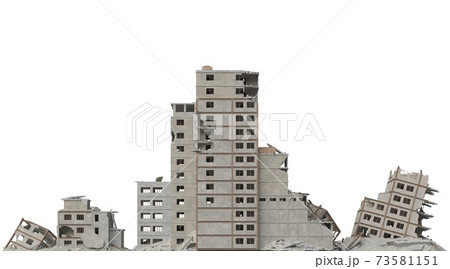 Ruined building isolated on white 3d illustration 73581151
