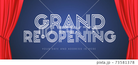 Grand opening or re-opening vector illustration, background with sign and red curtains 73581378