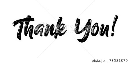 Thank you. Lettering drawn scratched calligraphy black vector text. Hand drawing invitation t-shirt print design. Card banner, poster, greeting card handwritten modern brush, isolated white background 73581379